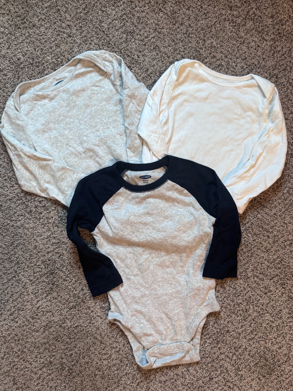 Old Navy Long-Sleeve Baby Bodysuit Trio - Gray, White & Navy